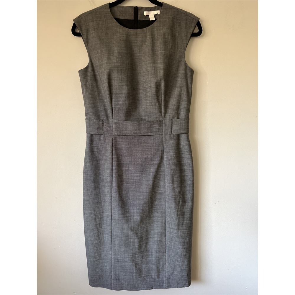 Hugo Boss "Denola" Women's Wool Gray Sleeveless Sheath Dress Size 4 Faux Belted